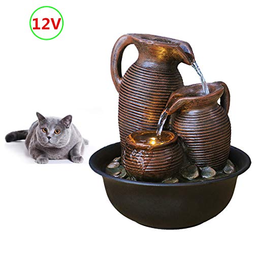 FANFAN 【Power Supply with Transformer】 Indoor Tabletop Waterfall Fountain Table top Mini Water Fountain Decorative pet cat Drinking Water Fountain with led Lights - Thumbnail 6