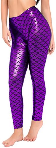 Unicorn scholar Sexy Mermaid Fish Scale Stretch Leggings Pants for Women XS-2XL (Small, Purple)