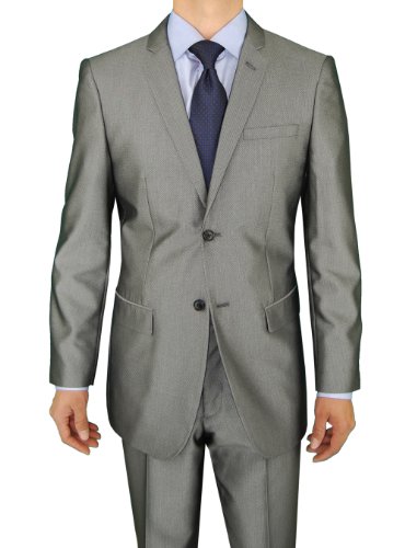 Marzzotti Men's Gianni Two Button Sharkskin Fit Shiny Suit