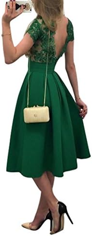 Mogra Womens Backless Pleated High Waisted Embroidered Cocktail Dress Green S