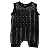 Baby Boys Girls Sleeveless Jumpsuit Infant Kids 4th July USA Flag Romper (90 (12-18M), Grey)