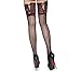 Women's Cuban Heel Thigh High Stockings with Back Seam and Silicone Lace Top Pantyhose Tall Black
