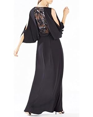 Womens rayah Sequin-Embroidered Draped-Back Gown Black 2