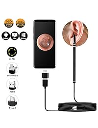 Oreja Oreja Otoscopio de Limpieza de Oreja USB Endoscopio CAFELE Cámara Digital de Inspección de Áreas con 6 LED ajustables para Micro USB y USB C dispositivos Android, Windows y MAC PC Ordenador
