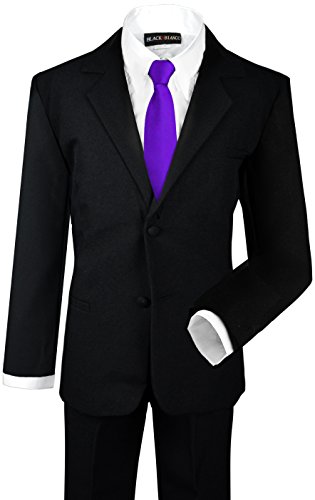 Black N Bianco Boys Formal Black Suit with Shirt and Vest (20, Black with Purple Tie)