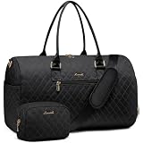 Travel Duffel Bag With Shoe Compartment & Toiletry Bag - Puffy Gym Bag, Weekender Overnight Tote (Black)