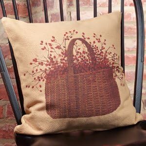 Paris French Market Berry Basket Cotton Burlap Throw Pillow - 16-in x 16-in