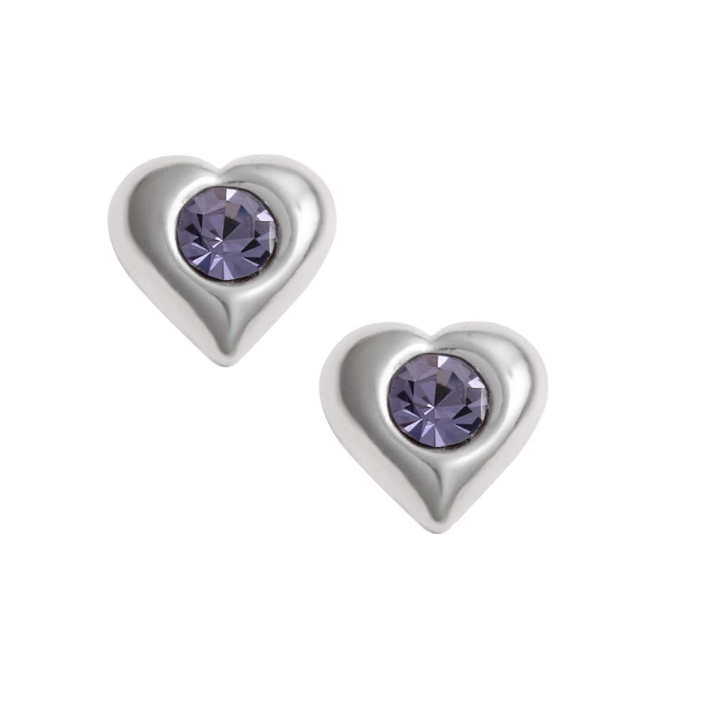 Dainty Sterling Silver Studs - Feather Angel Wings Butterfly Cat Unicorn Celtic Tree of Life Hearts - Fine Earrings Gift Boxed For Girls Women Unisex (Tanzanite Hearts) โ image 1