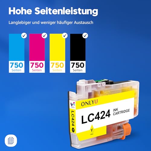ONLYU LC424 Cartridges Compatible with Brother DCP-J1200W Printer Cartridges and Brother LC424 for DCP-J1200WE Printers (1 Black, 1 Cyan, 1 Magenta, 1 Yellow)