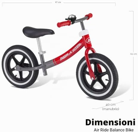 Air Ride Balance Bike, bici per bambini, età 1,5-5 anni, bici senza pedali rossa e bianca