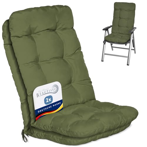 Beautissu 2er Set Hochlehner Auflagen Sitzpolster für Gartenstühle Outdoor