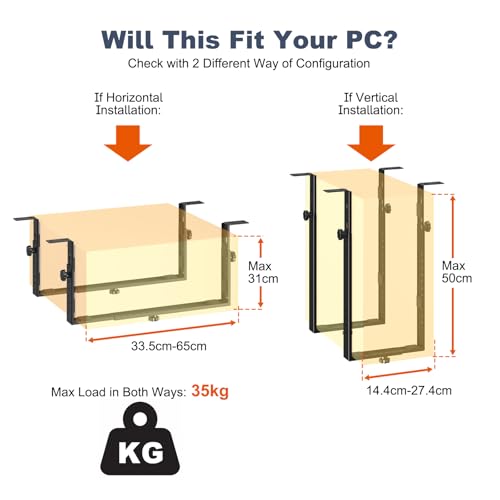 PUTORSEN Under-desk PC holder for computer cases - up to 35 kg load capacity, space-saving mounting for desks, universal and stable