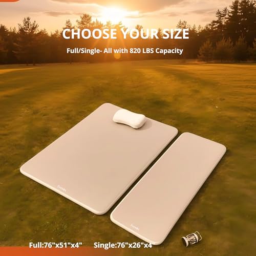 Freein Double Camping Sleeping Pad, 4" Thick Inflatable Mattress with Drop-Stitch Technology, Portable 2-Person Sleeping Mat (11 lbs) with Hand Pump for SUV, Tent, Truck, Backyard & Beach - 76" x 51"
