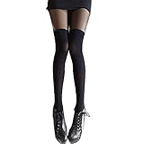 Polytree Mock Ribbed Thigh High Pantyhose Black