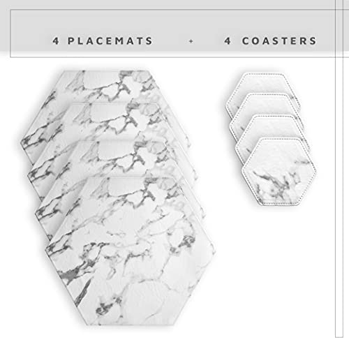 Modern Hexagon Faux Leather Placemats with Coasters (Set of 4) Heat