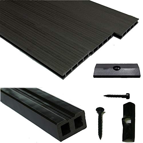 Terrassendielen WPC Komplettset WoodoBasic in anthrazit beinhaltet: WPC Diele 4 m lang, Unterkonstruktion…