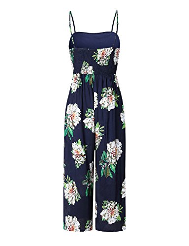 Poptem Women's Spaghetti Strap Jumpsuits Summer Floral Print Wide Leg Long Pants Beach Rompers - Thumbnail 4