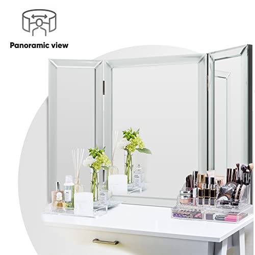Houseables 3 Way Mirror, Trifold Vanity Mirrors, 21" x 31", 360 Degree