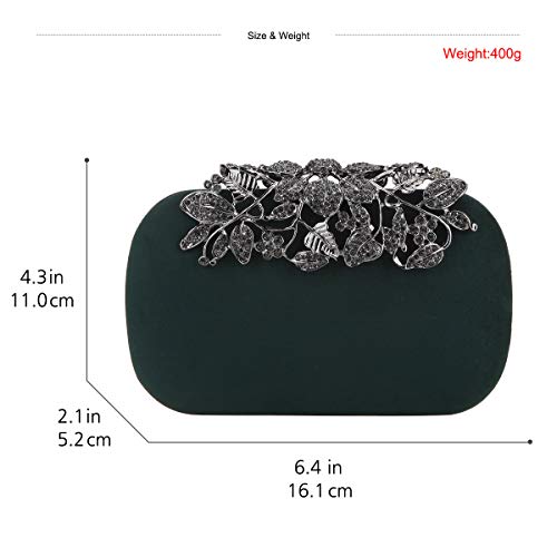 Fawziya Flower Purse With Rhinestones Velvet Clutch Evening Bags-Olive Green - Thumbnail 2