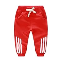 TAOJIAN Baby Boys Girls Sports Leisure Vertical Striped Pants and Kids Casual Trousers (3-4Years, Red)