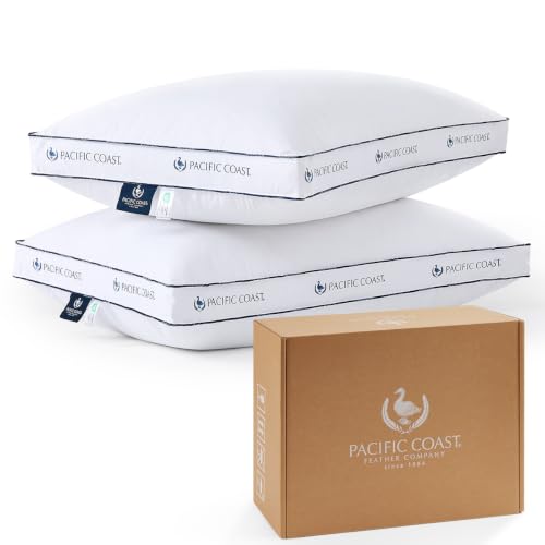 Pacific Coast Gusseted Pillows, Goose Feather and Down Firm Pillows, Luxury Hotel Collection Bed Pillows for Sleeping, Supportive Gusseted Dsign for Side and Back Sleepers (Queen (Pack of 2))