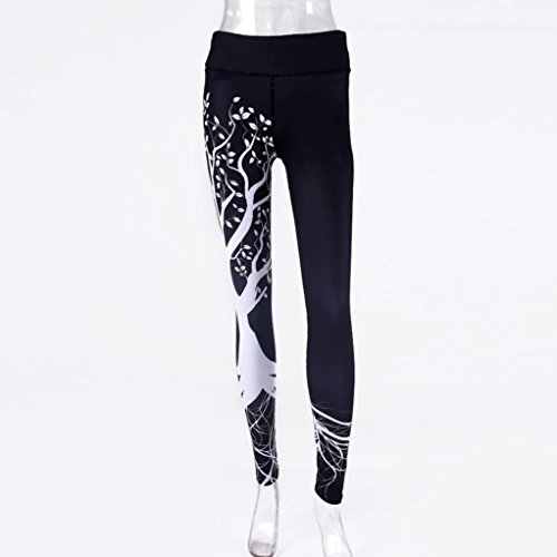 Yoga Leggings,FUNIC Womens Printed Sports Yoga Workout Gym Fitness Exercise Athletic Pants High Waist (L, Black)