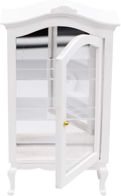 Gaddrt Mini Cute Wooden Display Cabinet for 1:12 Dollhouse Miniature, Food Drink Display Cupboard Cabinet Shelf Showcase, Kids Pretend Play Toy Doll House Accessories Interior Model Decor