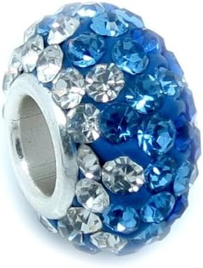 1 Crystallized Flower Crystal Ball Bead 925 Silver Charm (You Pick Color) Fits Authentic Pandora Charms Bracelet EvesErose Chamilia Biagi Trollbeads European Bracelet Etc (Sapphire Blue Fade)