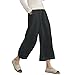 Ecupper Womens Casual Loose Elastic Waist Cotton Trouser Cropped Wide Leg Pants Black, XXL(US 16 )
