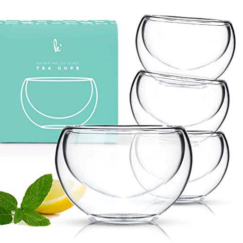 Kitchables Glass Tea Cups, Durable Insulated Cups for Hot Tea, Borosilicate Glass Mug, Fancy Tea