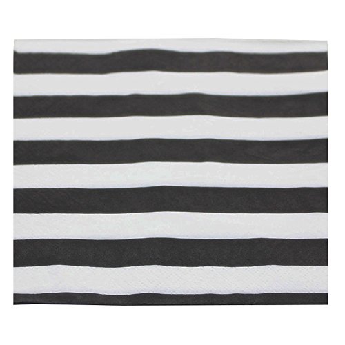 YouMeBest Biodegradable Striped Paper Party Napkins,Black, 100 Count