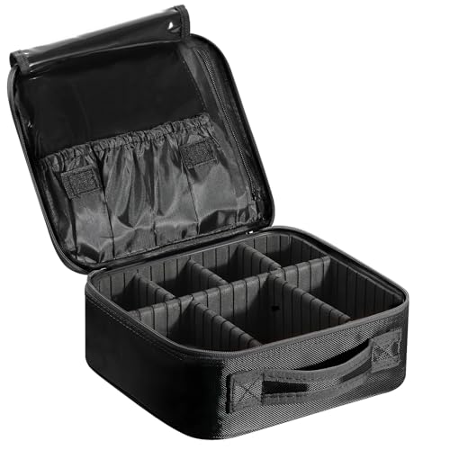 Luxspire Makeup Bag Cosmetic Case, Professional Make Up Vanity Travel Beauty Box Makeup Organiser Train Case Hairdressing Tools Organiser Wash Bag with Compartments Vanity Case for Women Girl, Black