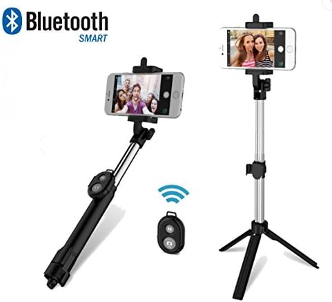Bluetooth Selfie Stick Fully Adjustable and Extendable with Tripod and Remote Control For All Smartphones and Cameras.