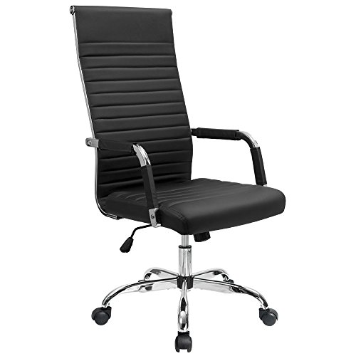 Furmax Ribbed Office Chair High Back PU Leather Executive Conference Chair Adjustable Swivel Chair With Arms (Black)