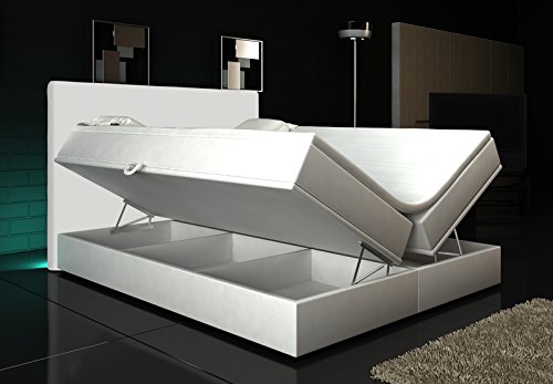 Wohnen-Luxus Boxspringbett Weiß Lift 160x200 inkl. 2 Bettkasten Hotelbett Bett LED Polsterbett Rio Lift