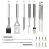 The Great Outdoor 23 Piece Stainless Stainless Steel Grilling Accessories Set Complete Tool Kit With Scraper, Brush, Meat Knife, Skewers & More