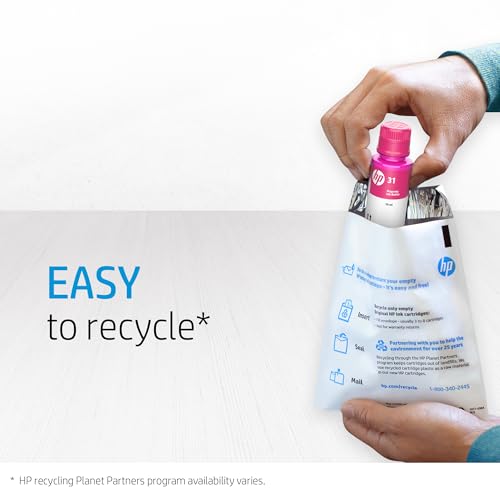 HP 31 Cyan, Magenta, Yellow Ink Bottles (3-Pack) | Works Smart Tank 5000, 6000, 7000 Series; Smart Tank Plus 500, 600 Series | 9C228AN | Packaging May Vary