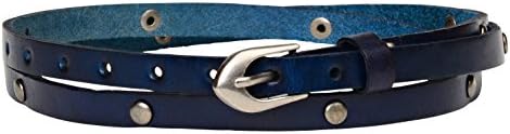 True Heart Style Women's Studded Genuine Leather Skinny Belt M/L Dark Blue Navy
