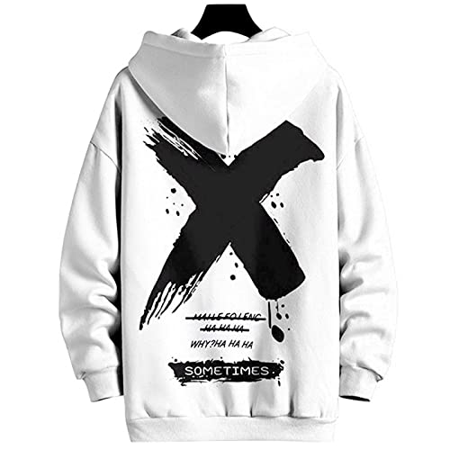 Moshtashio Hoodie Herren Basic Kapuzenpullover Langarm Sweatshirts Classic Männer Sweatjacke Druck Pullover Unisex Casual(Weiß,M)