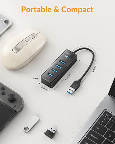 4-Port USB Hub 3.0 for Laptop - iDsonix USB 3.0 Hub 5Gbps Multiport Adapter Portable Travel, USB Hub for MacBook Air Por Windows / Mac OS, Linux Flash Drive, Mobile HDD