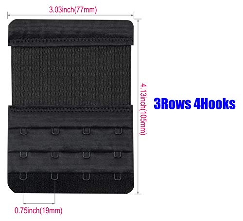 Bra Extender 4 Hook,Stretchy Soft and Comfortable Bra Strap Extender - 4 pcs Pack (Black)