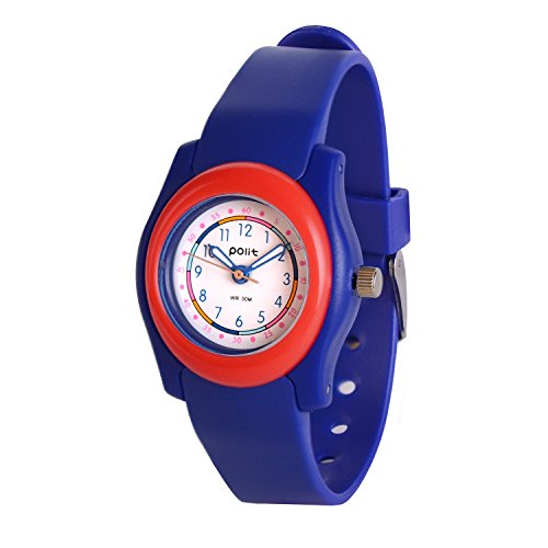 Wolfteeth Watches for Kids Boys Analog Watches Small Case Round Dial Multicolor Rubber Band Dark Blue with Orange 309105