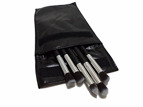 Eye Makeup Brushes Kit Set with FREE Cosmetic Leather Pouch â€“ Mini Kabuki Concealer Stippling Flat, Angled Round, Concealer Tapered, Eye shadow Primer Round, Contouring Angled Flat