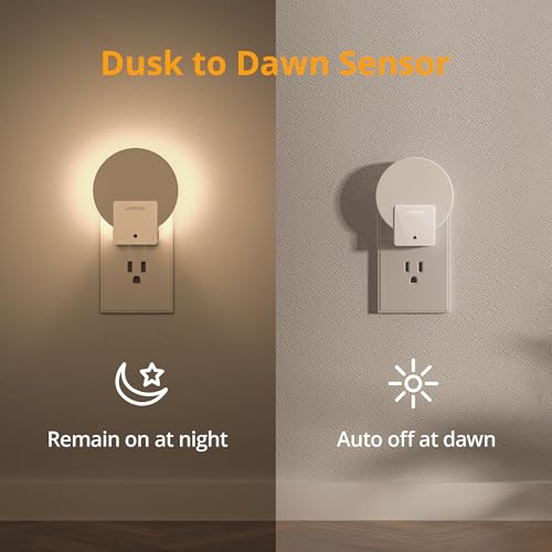 Lyridz Backlit Night Light Plug-in,[4 Pack] Glare-Free Indirect Glow, Dusk to Dawn Sensor, 1-50LM Dimmable Veilleuse, 2700K Warm White for Bedroom, Bathroom, Hallway