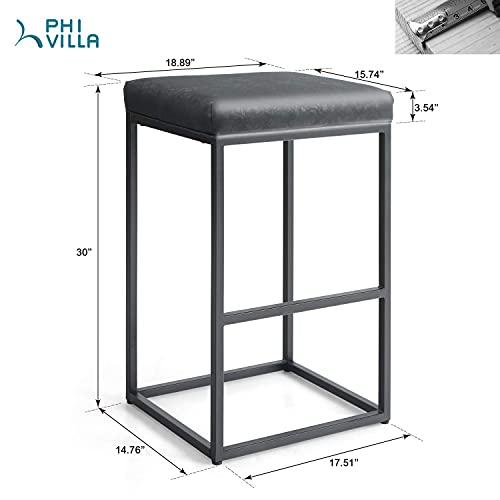 PHI VILLA Bar Stools Set of 2 Counter Height,30 Inches Leather Counter