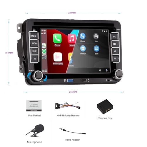 HLLECARMO 7 Inch Car Radio Compatible with iOS/Android Carplay for VW Polo 5 Golf 5 Golf 6 Jetta Passat Touran with Bluetooth/RDS AM FM/DSP EQ/USB/SWC/Mirror Link/Canbus