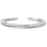 Kim Carrey S925 Sterling Silver Bracelet, Open Bangle Cuff Design, Men's Stacked Bracelets Gift Jewelry for My Man