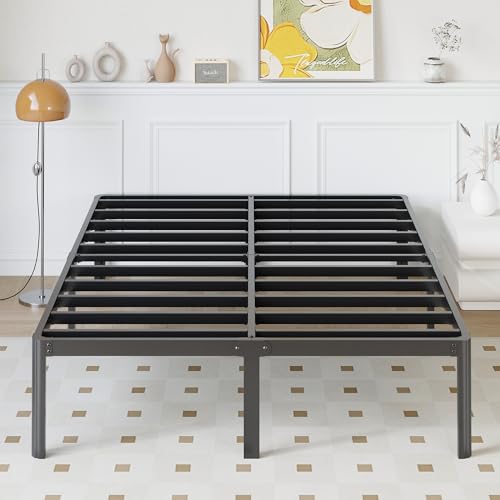 Yicensen Base Cama Matrimonial de 36 cm de Altura, Metal Camas Matrimonial con Patas Redondeadas de Esquina, Plataforma Resistente Cama Muy Resistente Fácil Montaje, Sin Ruido, Negro
