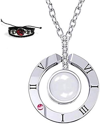 GHONLZIN Women’s Necklaces 100 Languages I Love You Round Pendant Necklace with 12 Constellations Bracelets Best Gift for Lover Valentine's Day Gift