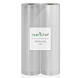 (2) Rolls Vacuum Sealer Bags - 8" Width, 50' Length Each Roll - For NutriChef PKVS10BK, PKVS10WT, PKVS18SL, PKVS18BK, PKVS20STS, PKVS30STS, and Other Vacuum Air Sealing Systems - NutriChef PRTPKVS12RL